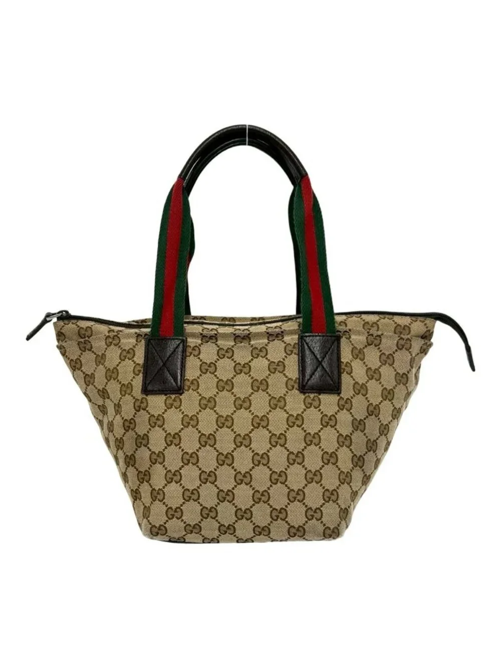 Gucci Sherry Line GG Logo Pattern Canvas Leather Handbag Mini Tote Brown